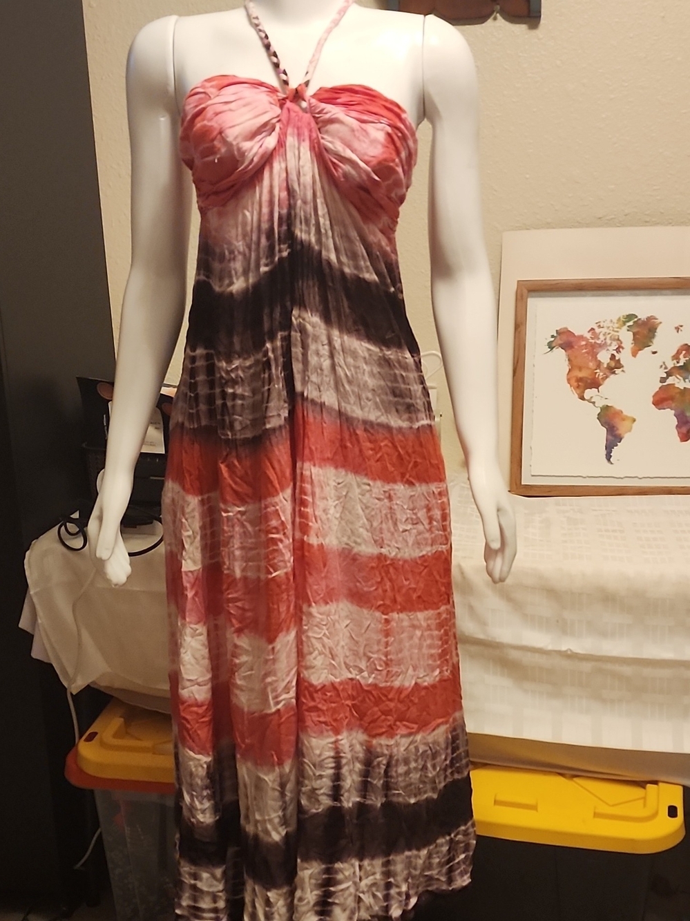 Tie-Dye Strapless Maxi Dress — Pink & Coral